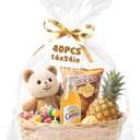 NUITPY 40 Pcs Cellophane Bags, 16 x 24 Inchs Cellophane Wrap for Gift Baskets, Durable Cellophane Gift Bag, Clear Basket Bag - Complimentary 40 Pcs Golden Twist Ties
