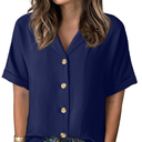 Dokotoo Women's Dressy Casual V Neck Short Sleeve Button Down Shirts Relaxed Work Business Loose Blouses Tops
Large