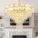 23.6" Gold Crystal Chandelier, 8-Tier Luxury Flower Round Chandeliers, 9-Light Adjustable Height Ceiling Fixture Elegant Modern Tiered Chandelier for Dining Room, Living Room, Staircase