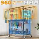 Heavy Duty Clothes Rack Load 960LBS, Three Rods Rolling Clothing Racks for Hanging Clothes, Rolling Garment Rack With Sturdy Wheels Shelves Hooks, Portable & Adjustable Commercial Garment Rack, Black 20.0" x 60.6" x 69.0"(3 Rods)