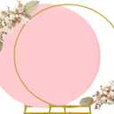 7.2ft Round Backdrop Stand and Pink Covers 1 Stable Balloon Arch Stand with Base and 1 Polyster Circle Arch Covers Metal Wedding Arch Backdrop Stand Frame for Parties Baby Shower Garden Decorations