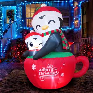 5.5 FT Inflatable Christmas Yard Decorations,Cups Mother and Son Penguin Blow Up Yard Decorations,with LED Lights Built-in for Outdoor Decor/Holiday/Christmas/Party/Yard/Garden