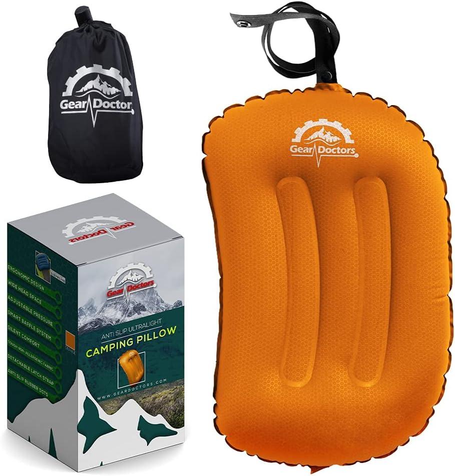 Gear Doctors Camping Pillow, Inflatable Pillow, Camp Pillow, Backpacking Pillow, Inflatable Pillow for Camping, Blow Up Pillow (Orange)