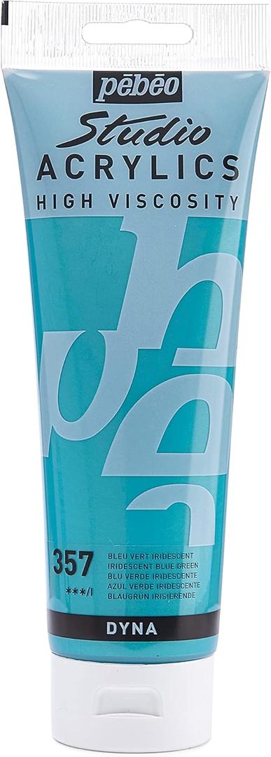 PEBEO Studio Acrylics High Viscosity, Fine Acrylic, 250 ml  Iridescent Blue Green, (169357), 8.45 Fl Oz (Pack of 1)