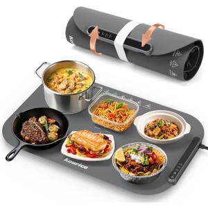 Food Warming Mat, Fast Heating Silicone Electric Warming Tray, 3 Temperature Settings, Auto Shut-Off Raised Feet Protects Table, Roll Up Food Warmer for Gatherings,Parties, Everyday Use