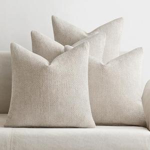MIULEE Pack of 2 Couch Throw Pillow Covers 20x20 Inch Cream Soft Decorative Chenille Pillow Covers Farmhouse Accent Cushion Covers for Boho Home Decor Sofa Bedroom Living Room