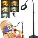 8X Magnifying Glass with Light and Stand, Krstlv 24" Flexible Gooseneck Magnifying Floor Lamp, 3-in-1 LED 5 Color Modes Stepless Dimmable Lighted Magnifier Hands Free for Close Work, Hobby, Esthetican (Black)