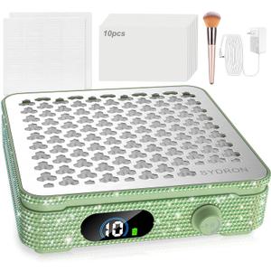 Nail Dust Collector | 1000PA Dust Collector Nail Tech | 10 Speed Levels | Low Noise & Strong Suction | Reusable Filter, 10 Pads + Nail Dust Brush | for Acrylic Nails, Salon & Home -Grass Green Diamond