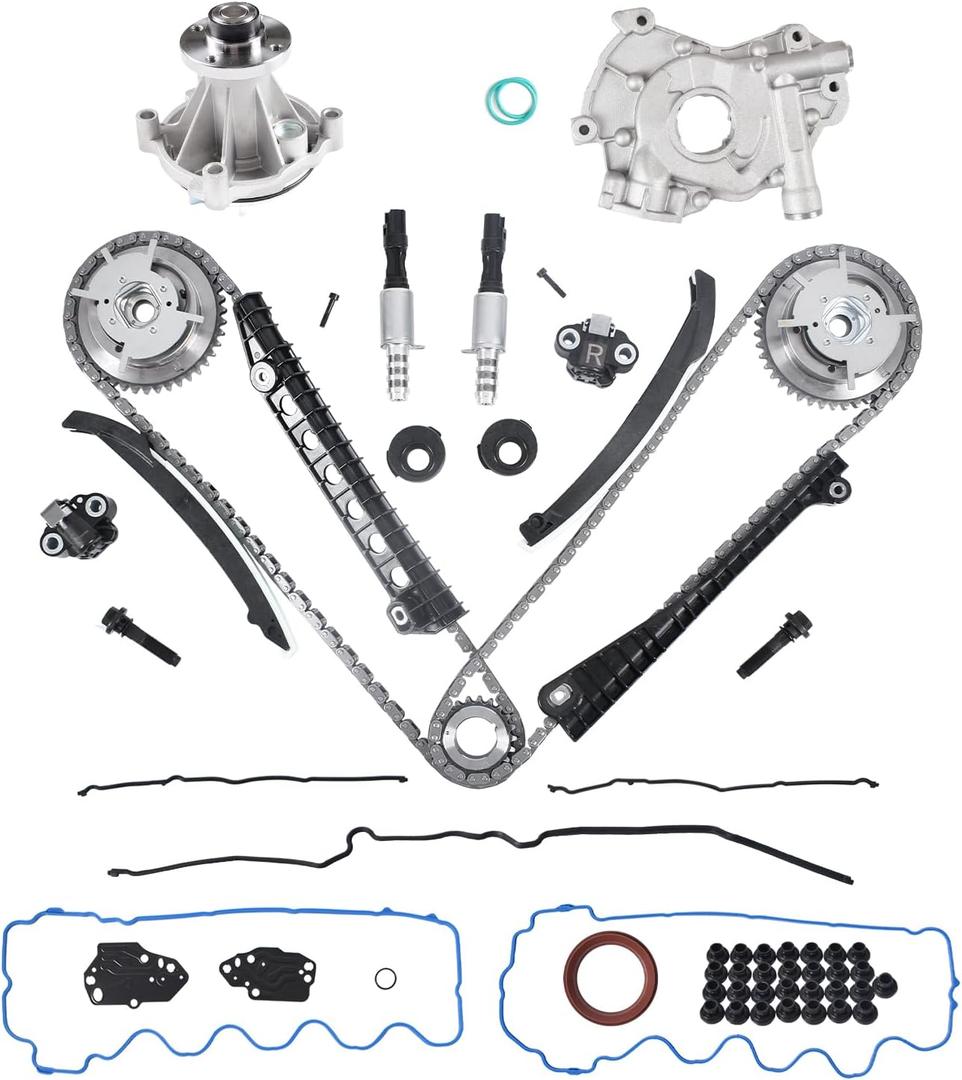 5.4 Timing Chain Kit with Water Pump, Oil Pump, Cam Phaser Tensioner VVT Valves for 2004-2009 Ford F-150 2005-2010 Lincoln Navigator 5.4L 3V Triton 3R2Z-6A257-DA
