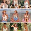 seamoly Womens Tankini Set Tie Front Bikini Swimsuit High Cut Spaghetti Strap Ruffle Two Piece Bathing Suit Beige M
