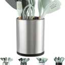 LIBODOUR Kitchen Utensil Holder Extra Large 360Rotating For Counter Organizer Stainless Steel Storage Cooking Silverware Caddy 3 Compartment Flatware Spoon Spatula Tool Cutlery ContainerSilvery