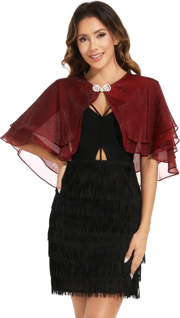 Women's Sheer Tencel Shawls and Wraps for Evening Dresses Soft Wedding Cape Lightweight Bridesmaid Scarves Cover Up (Ruby)