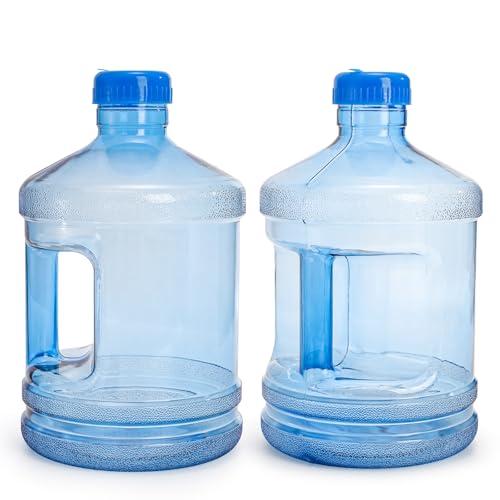 Dicunoy 2 PCS 1 Gallon Water Jug, Plastic Gallon Water Bottle with Handle, Sturdy Round Reusable Water Jug for Gym, Sports, Office, Camping, Outdoor, Refrigerator