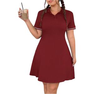 RoseSeek Women's Plus Size Football Jersey Dress Collared Golf Tennis Dress Button Front A Line Streetwear Dresses (L)