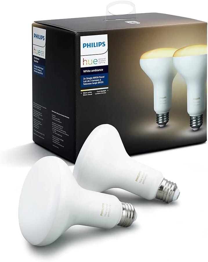 Philips Hue 2-Pack White Ambiance BR30 60W Equivalent Dimmable LED Smart Flood Light (Works with Alexa Apple and Google Assistant) (466508)