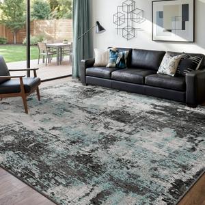 RELEANY Washable Area Rugs 8'x10' Non-Slip Modern Abstract Soft for Living Room Entryway Bedroom Nursery, Print Pattern, Blue Black Teal