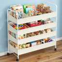 Toy Storage Organizer with Wheels, 4 Shelves & 12 Cubbies for Kids
