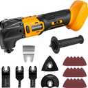 Oscillating Multi-Tool Kit Compatible With DEWALT 20V Battery,Cordless Oscillating Tools With Brushless Motor,6 Speed,22PCS Accessories,4 Oscillation Angle for Cutting/Grinding/Sanding(Tool Only) (Yellow)
