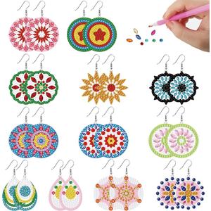 beinkmake 12pcs Diamond Painted Earrings Mosaic Art Earrings Making Kit 5D Boho Vintage Flower Dangle Drop Earrings with Tool for DIY Craft Jewelry
