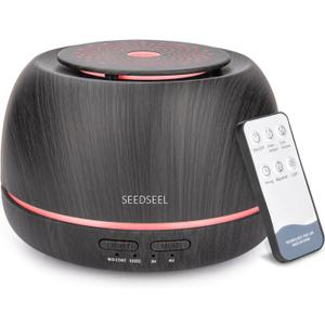 300ML Essential Oil Diffuser,Ultrasonic Aromatherapy Diffuser, 7-Color Gradient Lights, Remote Control, 8 Hours Run Time, Suitable for Home,Office (Dark Wood Grain)