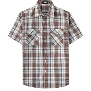JOGAL Mens Plaid Button Down Shirts Mens Short Sleeve Western Shirts Two Pocket Regular Fit Mens Button Up Casual Shirts (Brown, XXL)