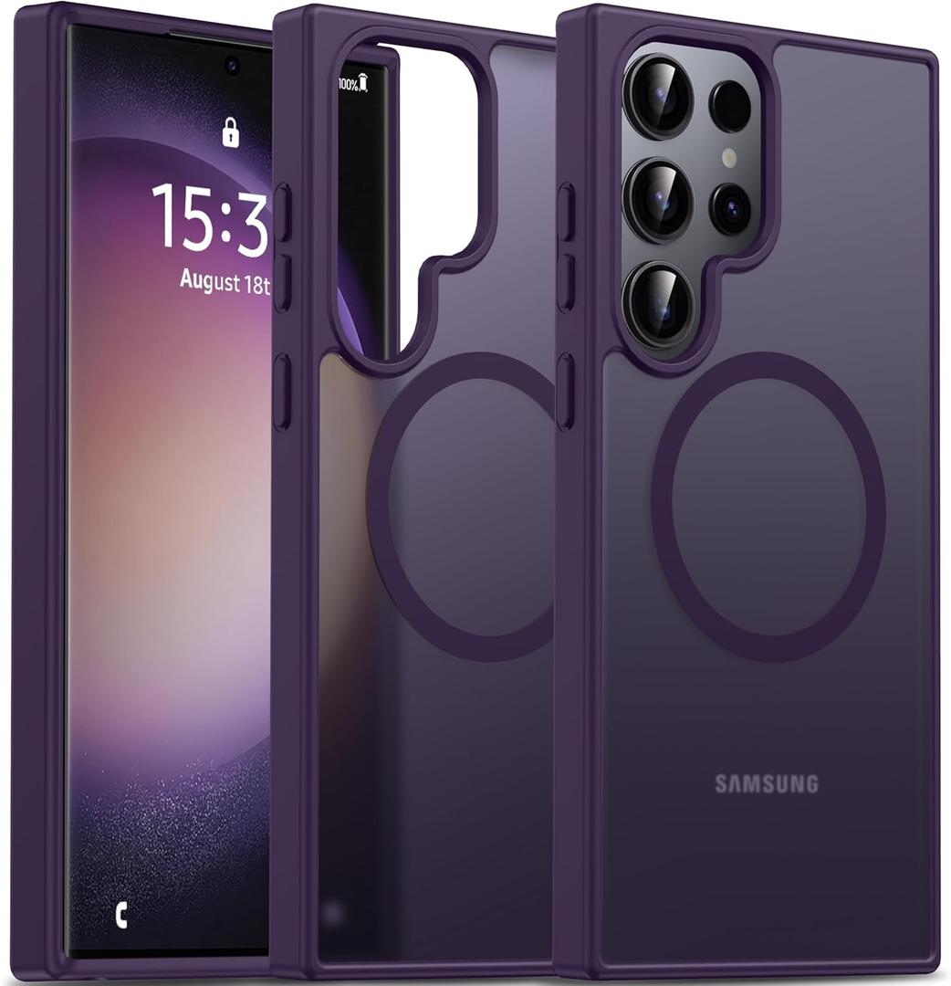 Oterkin Magnetic for Samsung Galaxy S23 Ultra Case Matte, S23 Ultra Phone Case Compatible with MagSafe Frosted Translucent Shockproof Anti-Scratch Slim Fit Case Military Grade Protection (Dark Purple)