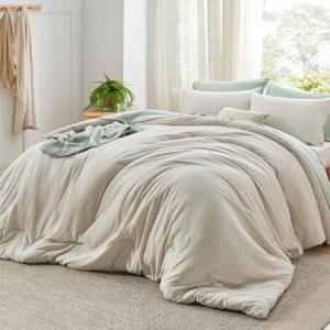 Bedsure Oversized King Size Comforter Set, Beige Soft Prewashed Bedding for All Seasons, 3 Pieces GentleSoft Down Alternative Bed Set, 1 Lightweight Comforter (120"x98") and 2 Pillowcases (20"x36")