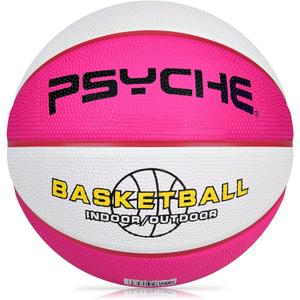 Kids Youth Basketball Size 4/5(25.5/27.5") Premium Rubber Basketball for Boys Girls Indoor Outdoor Pool Games Play (Rose Red/White)