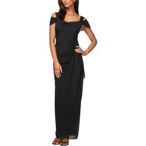 Alex Evenings Women's Long Cold Shoulder Dress, Mother of The Bride, Formal Events, (16, Black)