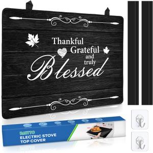 Stove Top Cover for Electric Stove (28.5x 20.5), Heat Resistant Glass Cooktop Cover, Multipurpose Stove/Counter/Washer Top Protector, Dishwasher Safe Natural Rubber (Thankful) (Thankful, Grateful and Blessed)