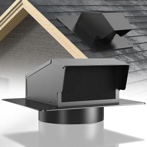 8 Inch Roof Vent Cap Bathroom Exhaust Roof Vent with Damper & Sealed Screen, Removable Ventilation System for Dryer with Bottom Extension Pipe, Black Surface Coating, Waterproof (8 inch)