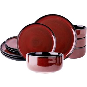 LERATIO Ceramic Dinnerware Sets for 4,12 Pieces Poreclain Plates and Bowls Sets,Scratch Resistant Dishes,Dishwasher & Microwave Safe Dishes Set,Service for 4