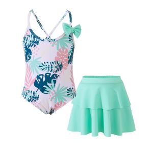 2 x Toddler Girls One Piece Swimsuits Little Girl Bathing Suit for Kids Crisscross Girls' Swimwear Floral Cute Hawaii Swimsuit 3-4T with Ruffle Skirt Light Cyan