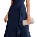 BeryLove Women Formal Party Dress Flutter Short Sleeve Wedding Cocktail Long Evening Dress (Blue, M)