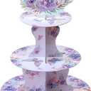 Soleebee 3-Tier Butterfly Round Cupcake Stand, Floral Theme Cardboard Cupcake Tower, Dessert Cup Cake Stand Tower for Baby Shower Birthday Camping Party Decoration, Cupcake Tier Stand 1 Set (Purple)