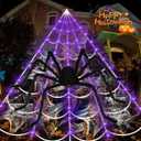 Halloween Spider with Simulation Web Led String Lights 200Led Purple Lighting 8 Modes Battery Operated Indoor Outdoor Holiday Decoration