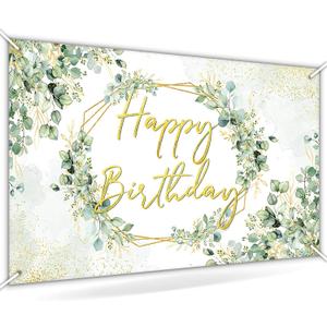 Avezano Sage Green Birthday Backdrop Greenery Eucalyptus Leaves Birthday Party Background Bday Party Decorations for Women Adults 6 x 3.6 ft