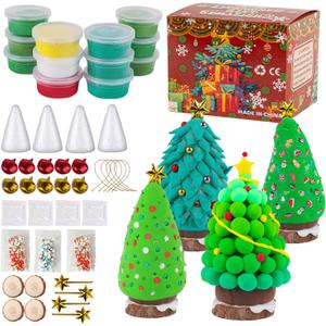 12Pack Christmas Trees DIY Crafts Kit - Air Dry Clay Christmas Crafts for Kids - Creative Air Dry Clay Modeling Indoor Decorations - Kids Christmas Trees Crafts Gift for School Winter Party Fun