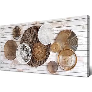 Boho Abstract Canvas Wall Art for Kitchen Picture for Dining Room Rustic Neutral Geometric Basket Painting Wall Decor Farmhouse Prints Minimalist Poster Artwork Home Bedroom Decorations 20x40