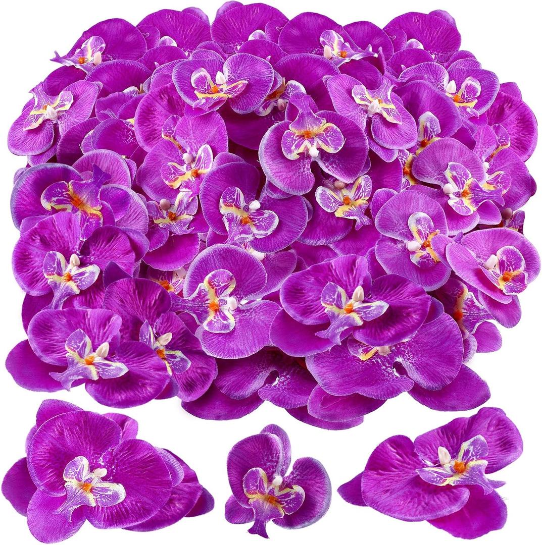 80 Pcs Orchids Artificial Flowers Silk Phalaenopsis Flower Heads Fake Orchids Flowers for Cocktails Drink False Butterfly Orchid Head for Wedding Floral Bouquet DIY Craft Bridal Decor(Dark Purple)
