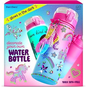 Dan&Darci Decorate Your Own Glow-in-the-Dark Water Bottle Kit for Girls - Birthday Gifts for Girl Ages 4-6 5-7 6-8 - 4 5 6 7 8 Year Old Birthday Gift Ideas - Arts and Crafts for Kids Age 6-8, Set of 2