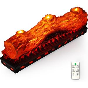 Electric Fireplace Logs Realistic Flame Effect with Candle LED Flame Light USB Powered 16 Inches Electric Fireplace Insert Log Home Decoration Remote Control