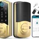 SMONET Smart Lock Keyless Entry Door Lock,Brass Fingerprint Smart Deadbolt with App Remote Control,Electric Bluetooth Digital Door Locks for Front Door,Easy to Install,Gold