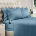 DREAMCARE Full Size Sheets - 6 pcs Breathable Cooling Bed Sheets - up to 15" Deep Pocket Full Size Bed Sheets wth Side Pockets -Extra Soft 100% Brushed Hypoallergenic Hotel Luxury Bedding Mineral Blue