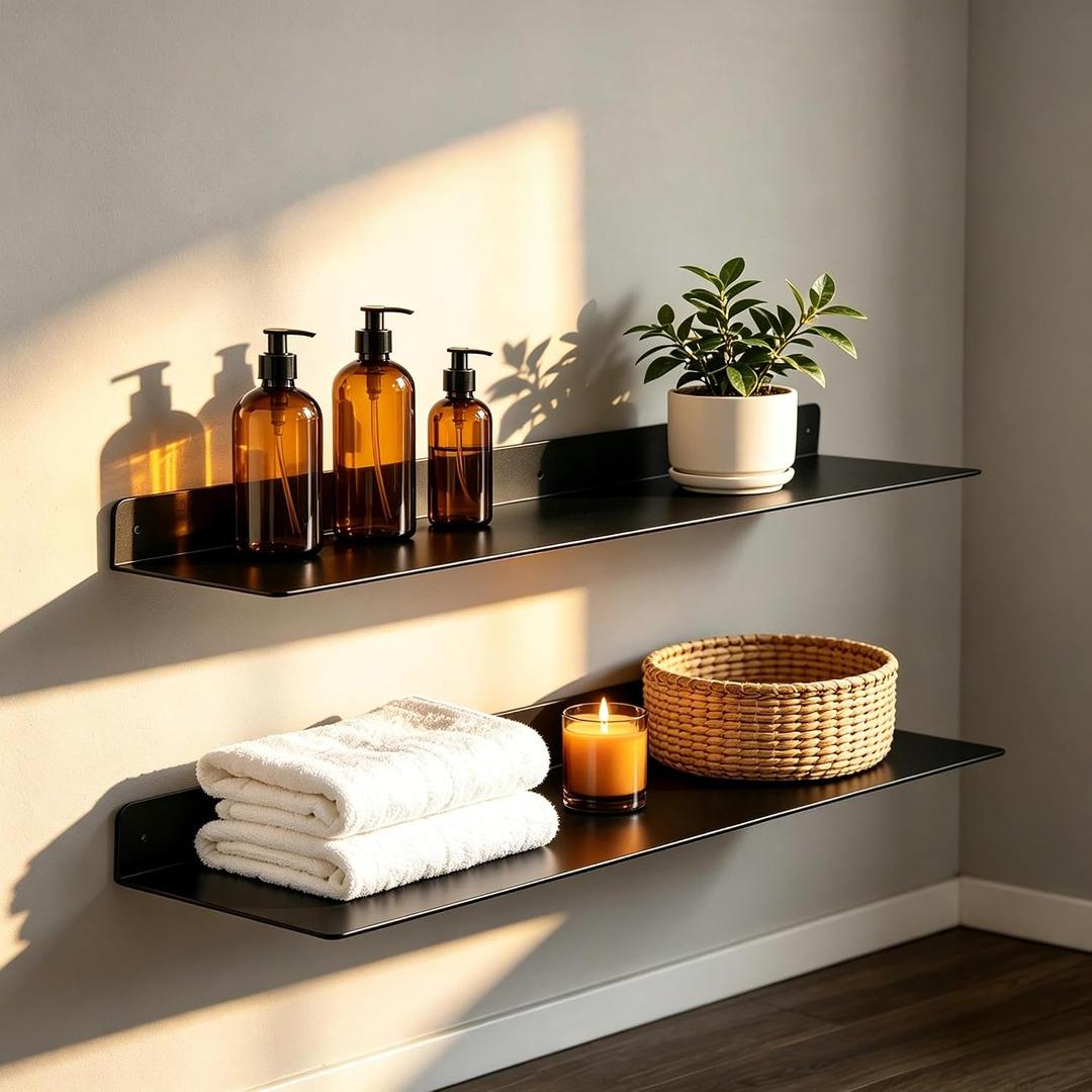 48 Inch 2-Pack Metal Floating Shelves for Wall, Heavy Duty Carbon Steel Floating Shelves, Farmhouse Industrial Home Rust-Proof Bathroom Kitchen Living Room Garage Storage Rack with Anchors, 48 x 8 x 2.5 inches