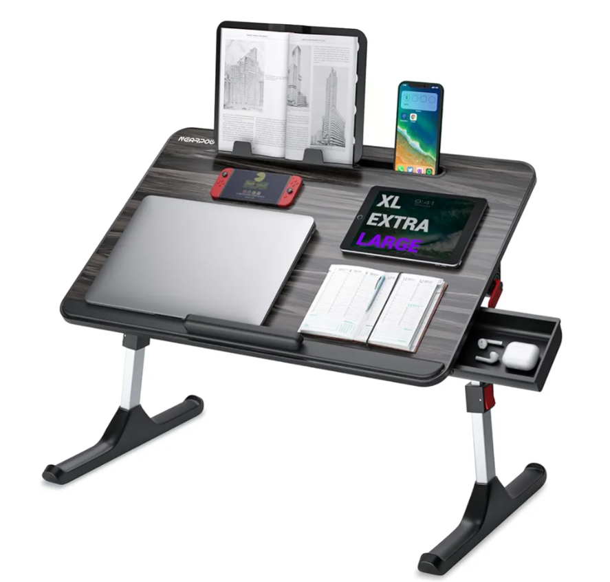NEARPOW Laptop Desk for Bed, Adjustable Foldable Bed Table Lap Desk, Computer Tray Laptop Stand with Book Stand,Wrist Rest, Storage Drawer Foldable Lap Desk for Adults Kids Writing Work Study Couch