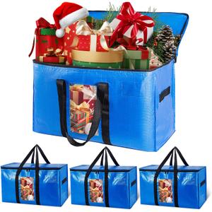 TAILI Extra Large Moving Bags, 4 Pack Blue Heavy Duty Totes For Storage with Visible Window, Wrap Around Handles, Storage Bags for Space Saving, Alternative to Moving Boxes