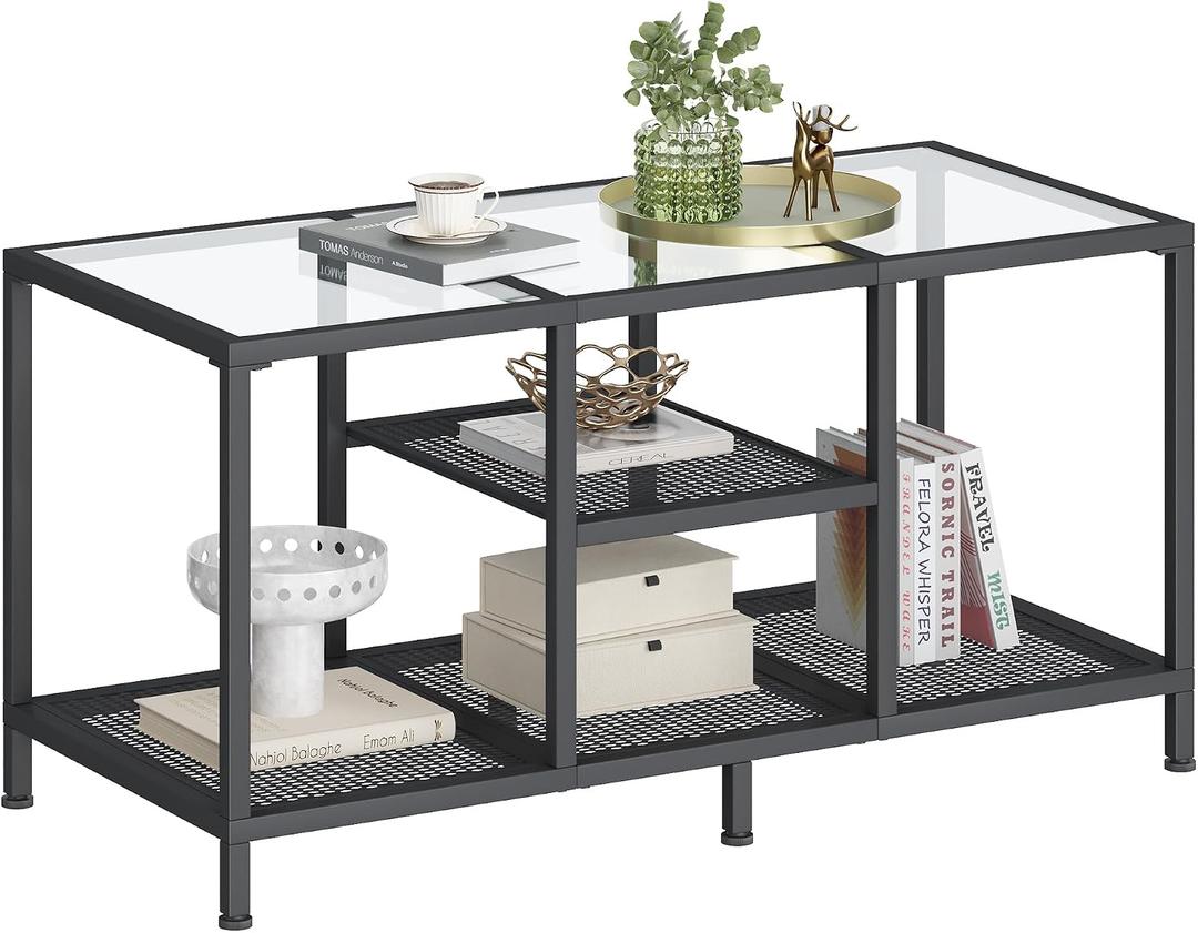Glass Coffee Table, Minimalist Center Table for Living Room, 34.3 x 15.4 x 19 inches