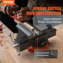 VEVOR Bench Vise, 6-inch Jaw Width 5.9-inch Jaw Opening, 360-Degree Swivel Locking Base Multipurpose Vise w/Anvil, Heavy Duty Ductile Iron Workbench Vise w/Bolts & Nuts, for Drilling, Pipe Cutting