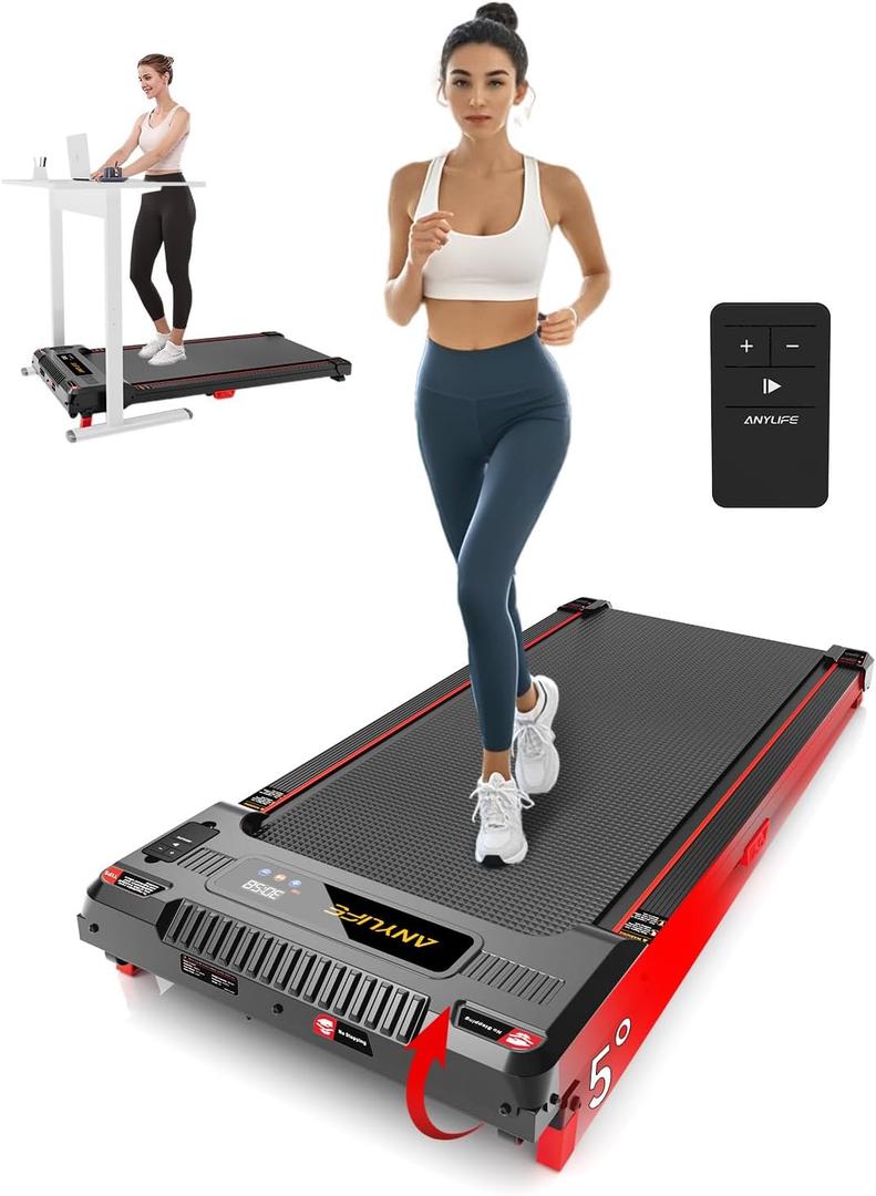 Walking Pad Treadmill, Anylife Incline Walking Pads Under Desk 330lb Capacity, 2.5HP Portable Treadmills for Home, Compact Treadmill Small Running Pad with LED Display, Remote Control (Black)